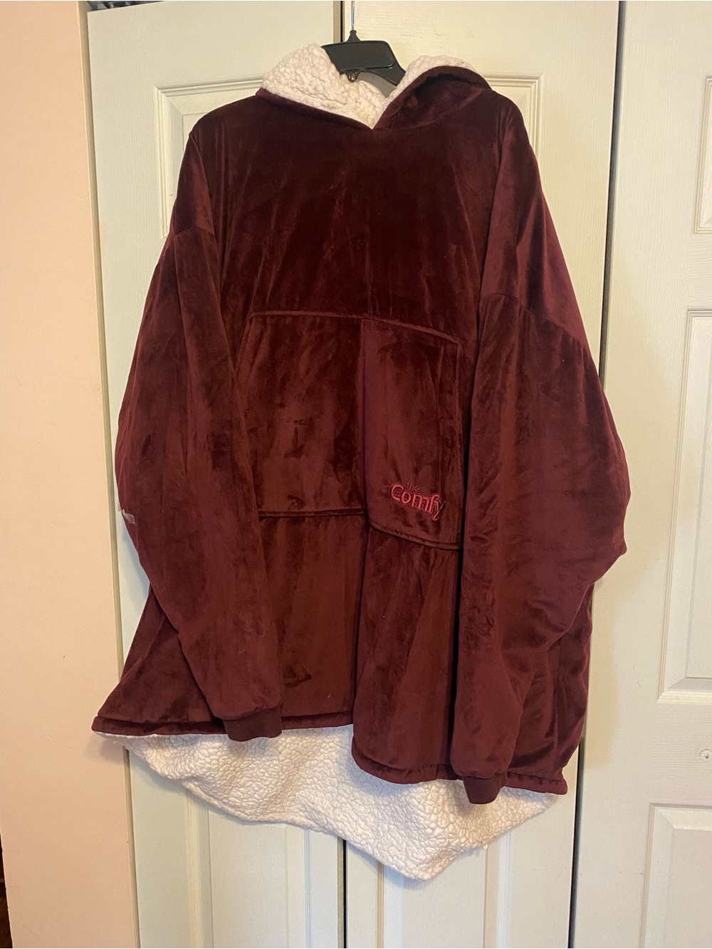 Plush Hooded Teddy Jacket in Burgundy - Comfy